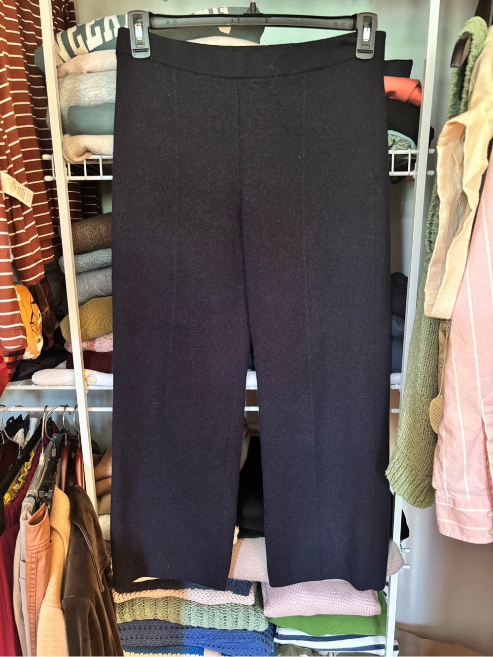 Sezane Black Cropped Wide-Leg Knit Trousers